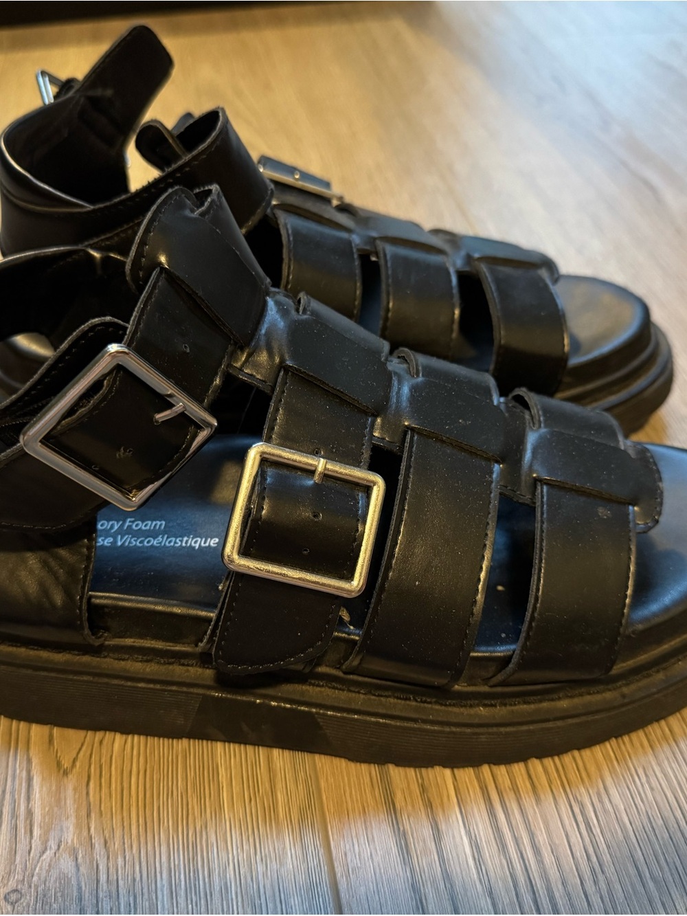 Time and Tru Black Fisherman Sandals with Buckle Straps